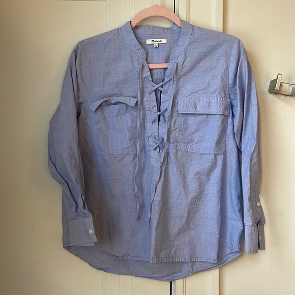 Madewell Terrace Lace-Up Shirt Waterfall Blue S - Picture 2 of 6